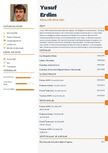 Güvenlik Görevlisi CV Örnekleri cv indir